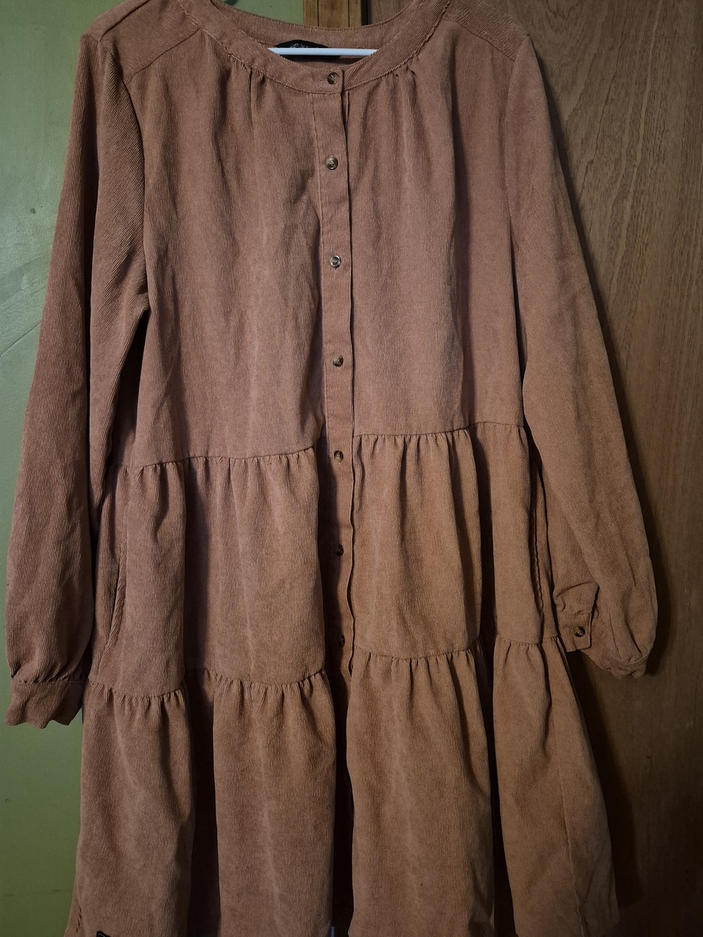 Simply Southern Rust Brown Button-Front Tiered Long Sleeve Dress